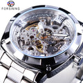 Forsining Silver Watches Folding Clasp with Safety Men's Automatic Top Brand Luxury Transparent Luminous Hands