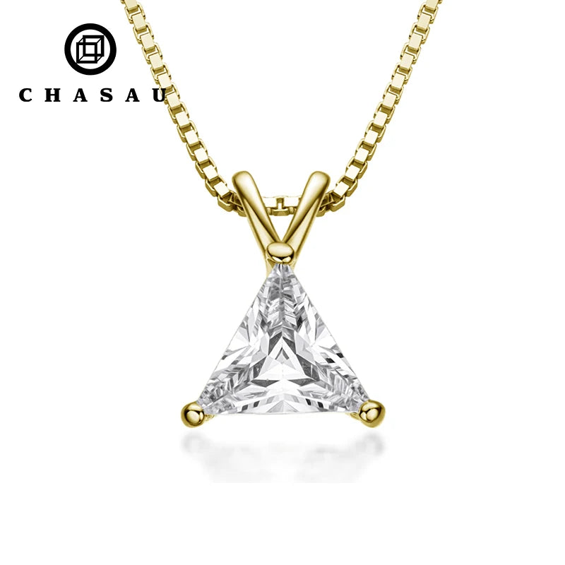 New Arrival 925 Sterling Silver 1.1ct 7mm CZ Cubic Zirconia Trillion Cut Pendant Necklace for Women