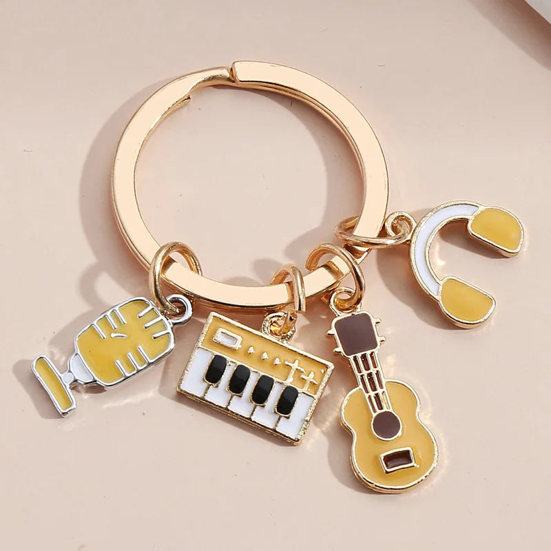 Metal Keychain Music DJ Notes Guitar Key Ring Chain Bar Souvenir Gift for Women Men Handbag Accessories Car Hanging Jewelry