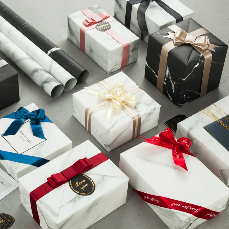 Custom Logo 80gsm Uncoated Tissue Paper Marble Roll Flower Patterned Gift Packaging Paper