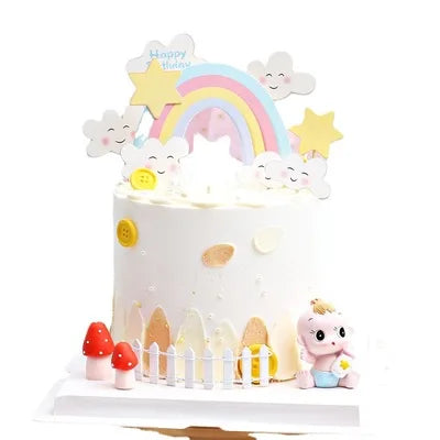 Nicro Cartoon Happy Birthday  Unicorn Flower Star Rainbow Cake Topper for Birthday Party Decorations