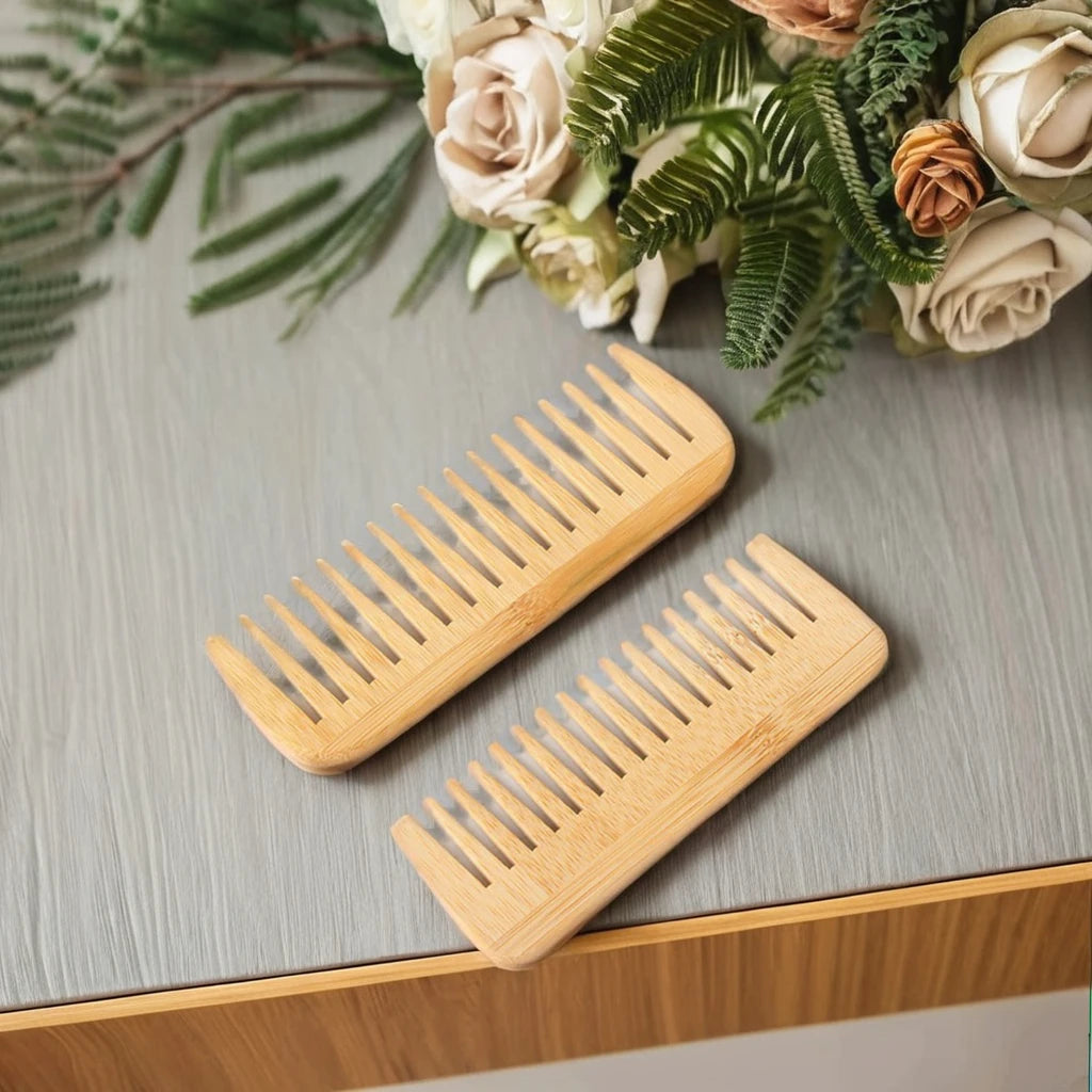 Handcrafted Non-Static Eco-Friendly Bamboo Wide Tooth Comb Hair Health Bamboo Comb