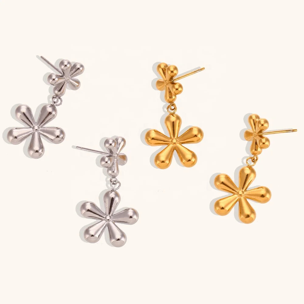 Dingran Trendy Design Two Flower Drop Earring Stainless Steel Tarnish Free Party Earrings Jewelry for Girls