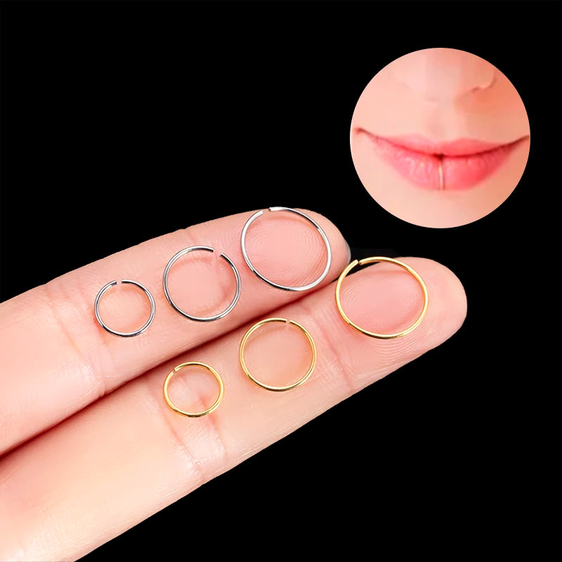 Classic ASTM F136 Titanium Nose Ring with 6mm 8mm 10mm Hoop Lip Piercing Jewelry Silver/Gold PVD Plated for Wedding Party Gift