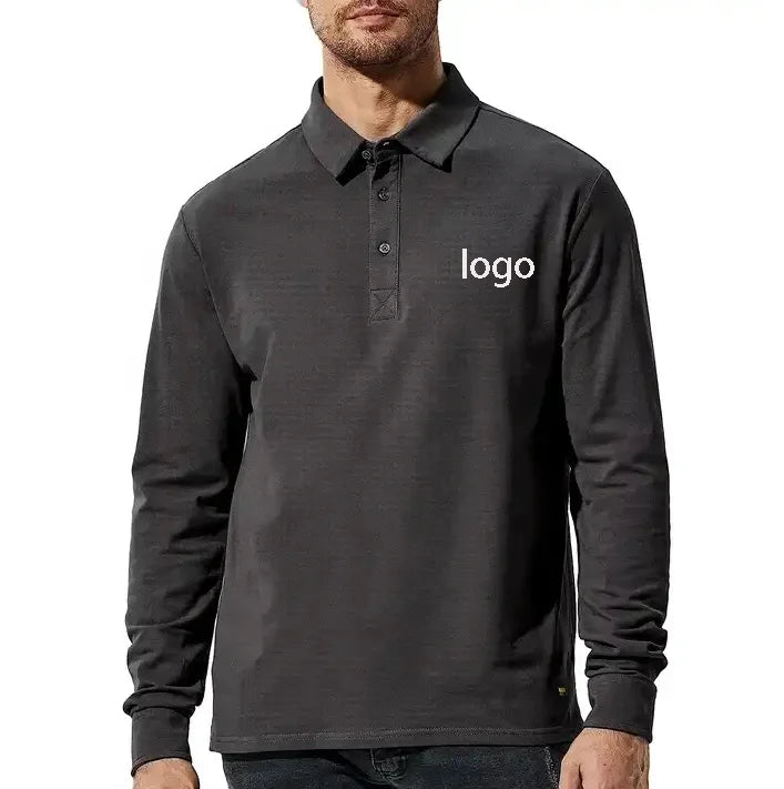 Wholesale Custom Logo Printed Black Men's Long Sleeve Golf Polo Shirt Classic Polyester Cotton Kids Shirt