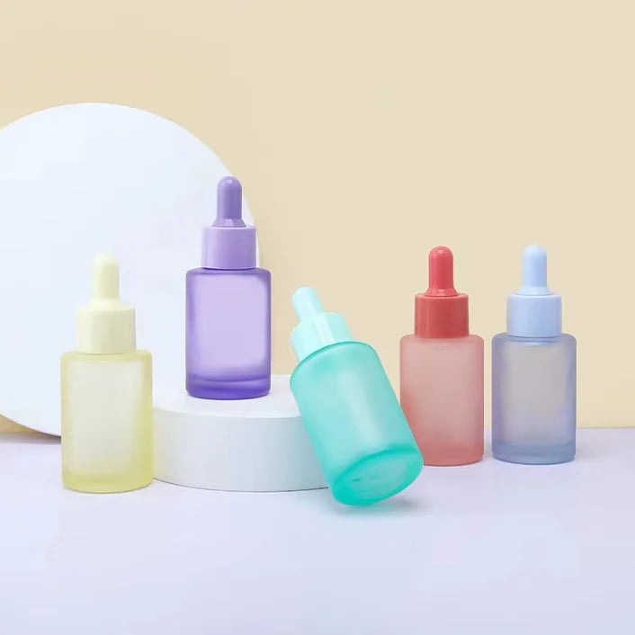 Painting Matte Colored Nail Polish Glass Cosmetic Packaging 30ml 1oz Flat Frosted Skincare Hair Oil Dropper Glass Bottles