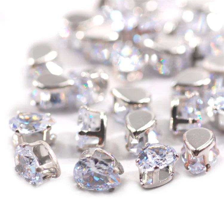 Hisenlee Shining Crystal Clear Teardrop Zirconia Stone 6X8MM Silver Base Sew Costume Jewelry Accessories 36pcs/bag for Shoes