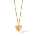 High-End Temperament Retro Light Luxury Stainless Steel Heart-Shaped Inlaid Opal Anniversary Pendant Necklace 18K Gold Plated