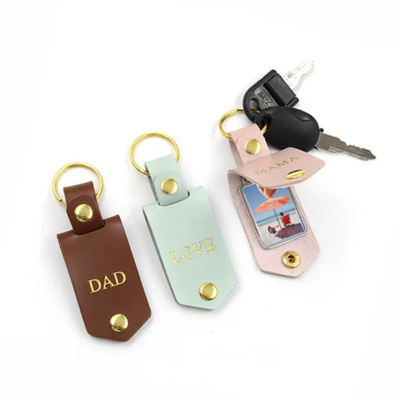 Photo Frame Metal Sublimation PU Leather Photo Frame Christmas Gift Digital Picture Frames With Keyrings