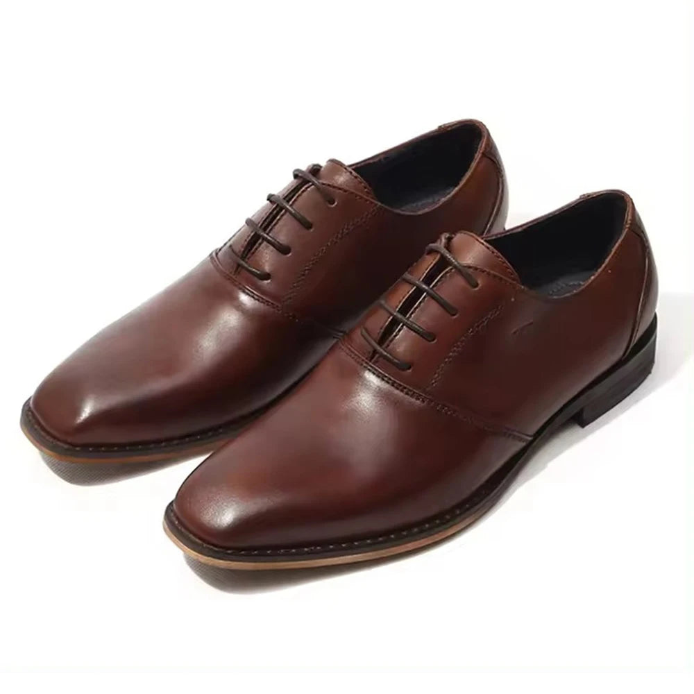 New Design Italian Style Genuine Leather Breathable Winter Square Toe Men's Business Oxford Dress Shoes