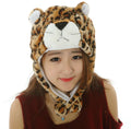 100% Polyester Leopard Plush Animal Winter Ski Hat Beanie Short Cute Unisex Kids Hood With Pom Poms