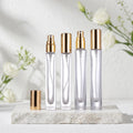 Luxury 10ml Clear Thick Glass Perfume Spray Bottle Long Tall Square Shape Gold/Silver/Black Sprayer Elegant Glass Bottle