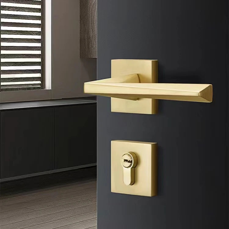 European Style Luxury Zinc Alloy Gold Door Handle Square Luxury Door Handle With Key Lock