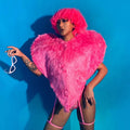 WOMEN Gogo  Costume Pink Plush Coat Bikini Suit Nightclub Dj Singer Dancer Performance Stage Clothing Rave Outfit