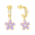 YILUN Gold Plated Lavender Flower Drop Earrings 925 Sterling Silver Vermeil Purple Enamel Flower Earrings