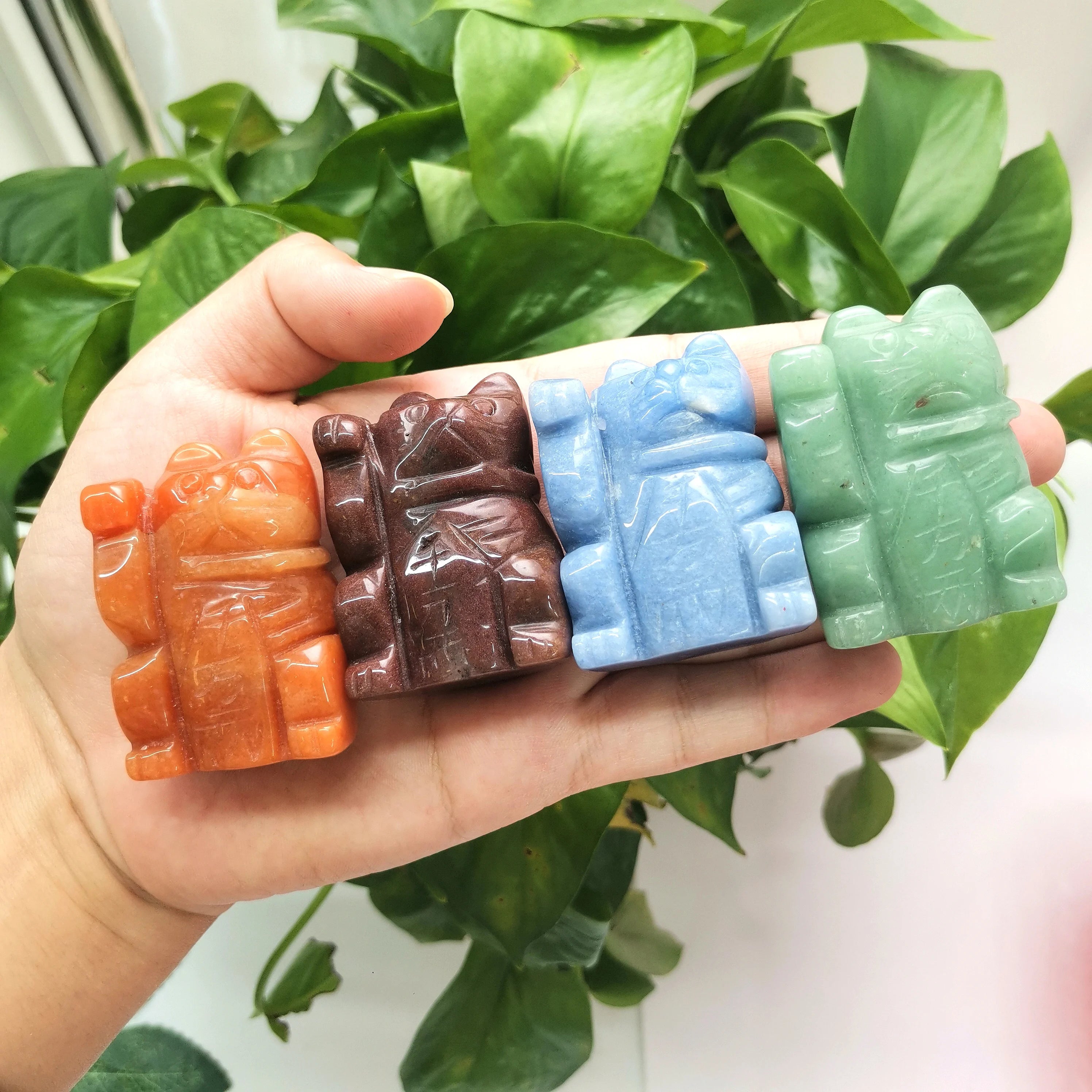 2 Inch Wholesale Natural Crystal Manual Carving Stone Lucky Cat Statuette for Gift Ornament