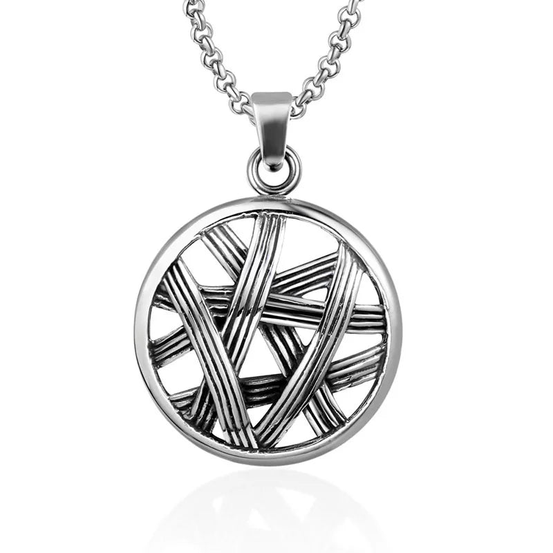 Antique Silver Casting Stainless Steel Weave Design Round Pendant Necklace Elegant Fine Pendants & Charms for Men and Women