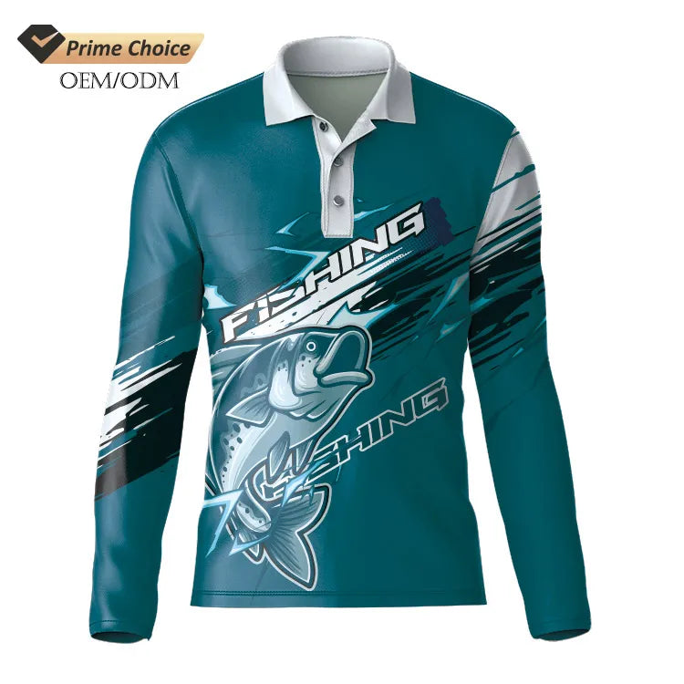 OEM ODM Custom Mens Sublimation Printed Fishing Polo Shirts Performance Fishing Wear Long Sleeve Fishing T-shirts