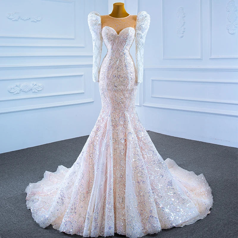 Jancember RSM67229 Robe De Mariage Wedding Dress Long Sleeve Gowns Bridal Mermaid