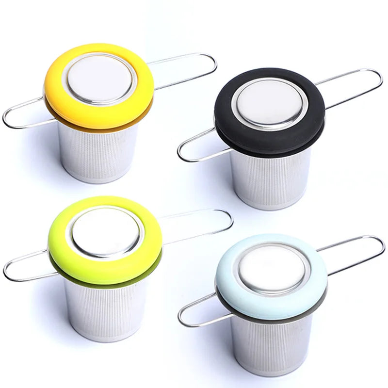 Customized Logo Eco-Friendly Folding Double Handle Fine Mesh Loose Leaf Tea Strainer/Filter/Infuser Stainless Steel with Lid