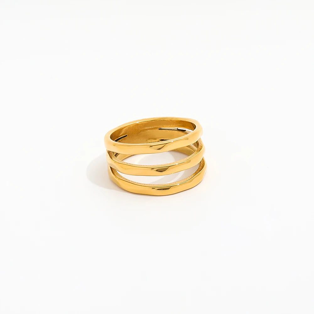 Joolim Jewelry 18K Gold Plated Stainless Steel Three-layer Tangent Rings for Women Fashion Jewelry