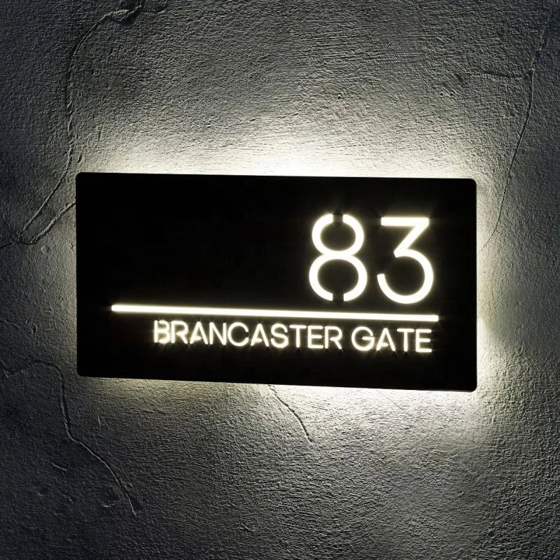 Personalised Powered Lighted Led Stainless Steel Metal Custom Modern Address House Number Signs