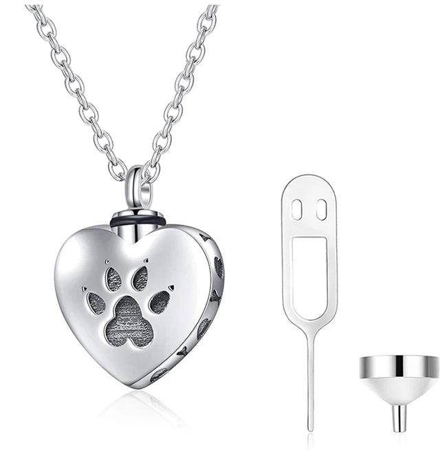Cremation Jewelry Dog Puppy Paw Urn Necklace S925 Sterling Silver Urn Necklace for Ashes Keepsake Jewelry