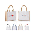 Natural PE Coating Lamination Burlap Custom Logo Color Eco Friendly Long Handle Reusable Jute Grocery Tote Bags