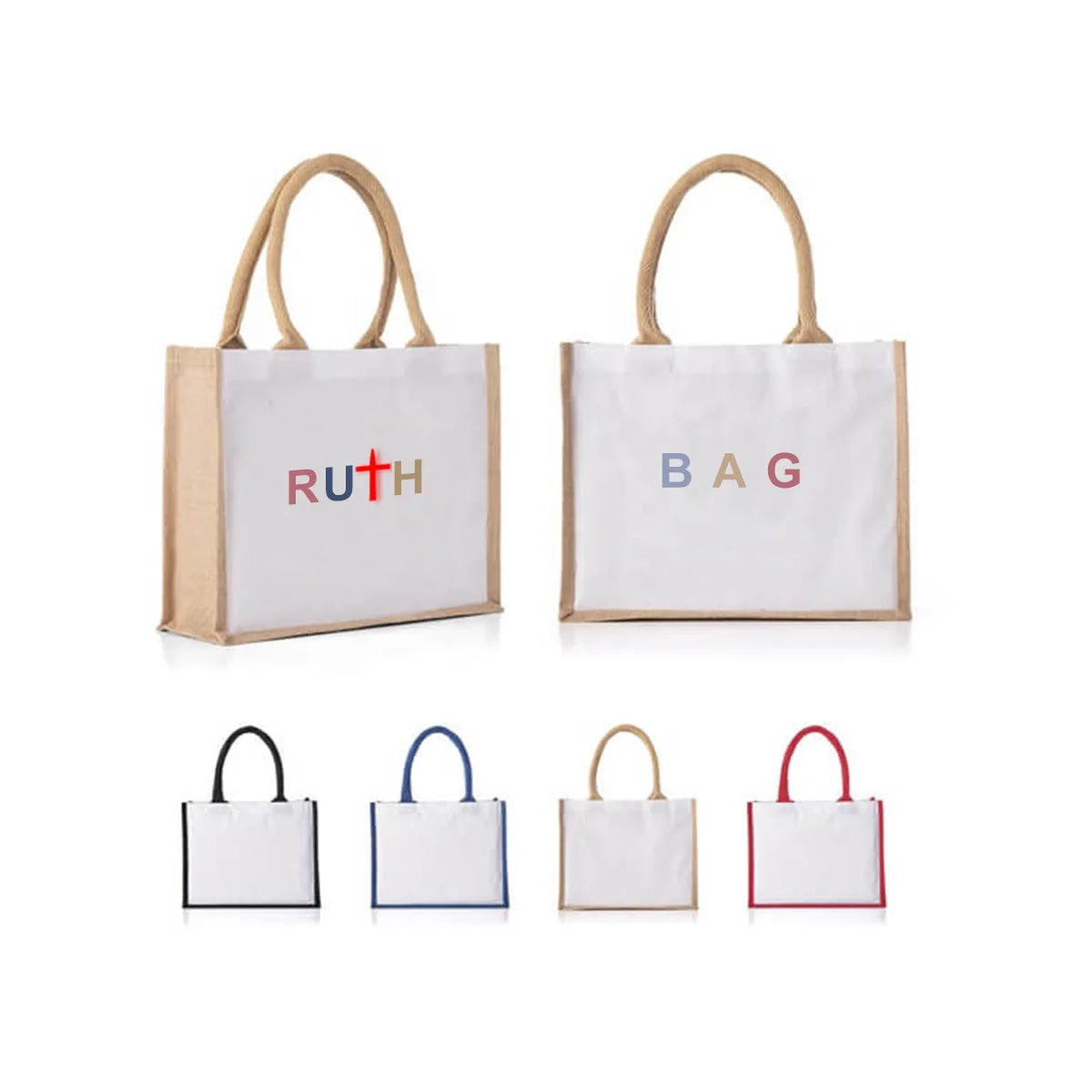Natural PE Coating Lamination Burlap Custom Logo Color Eco Friendly Long Handle Reusable Jute Grocery Tote Bags