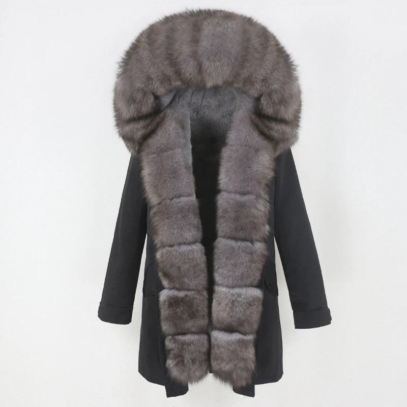 OFTBUY 2023 Women's Winter Hooded Windproof Waterproof Long Parka Natural Fox Fur Casual Thick Warm Outerwear Zipper Streetwear