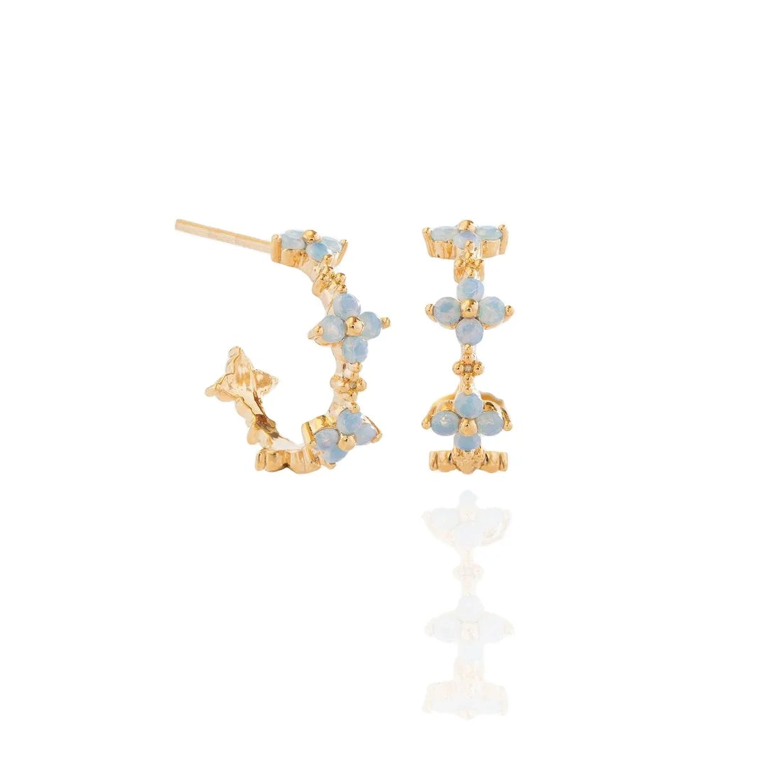 Ins Wind Blue Flower Stud Earrings Copper Plated 18k Gold Zircon Brass Earrings Korean Women Fashion Jewelry Earrings for Girls