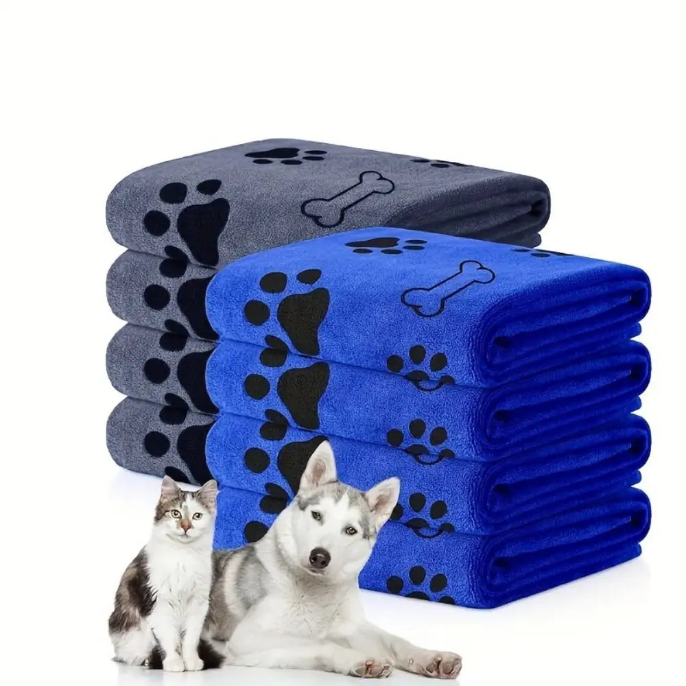 Hot Selling Lightweight  Cleaning Towel Super Absorbent Microfiber Solid Color Quick-Dry PAWS Printed Grooming Towel
