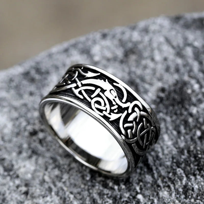 SS8-712R  Steel Soldier American Retro Motorcycle Titanium Steel Ring Domineering Men's Stainless Steel Viking Ring