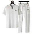 M-4XL Men's Leisure Sets Sports Set for Men Loose Lapel Short Sleeve T-shirt and Pants Sets Student Leisure Drawstring Trousers