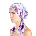 Wholesale Custom Head Scarf Pre-Tied Head Scarves Beanie Covers Cap Stretch Print Sleep Turban Hat Ruffle Beanie Scarf for Women