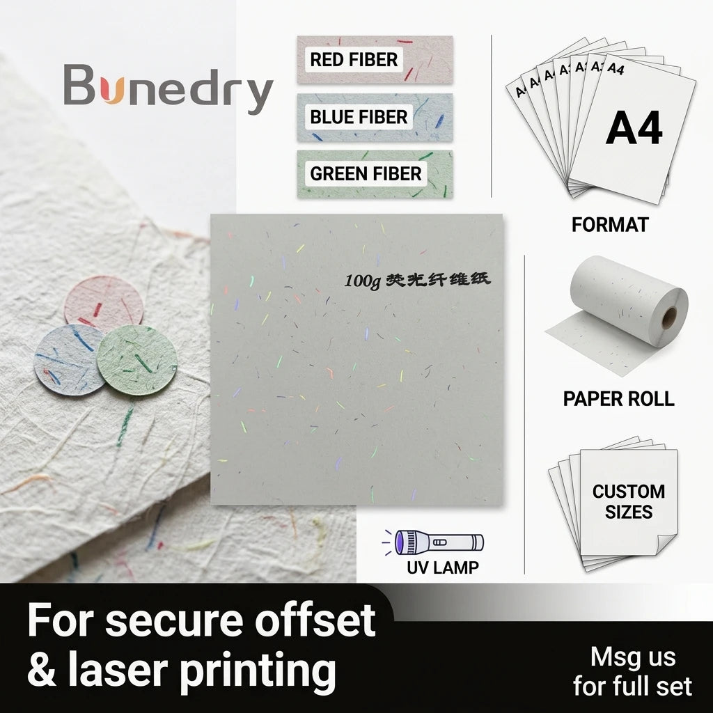 100g Fiber Paper Visible and Invisible Wood Pulp Material UV Security with Fast Delivery Specialty Uncoated Fluorescent Paper