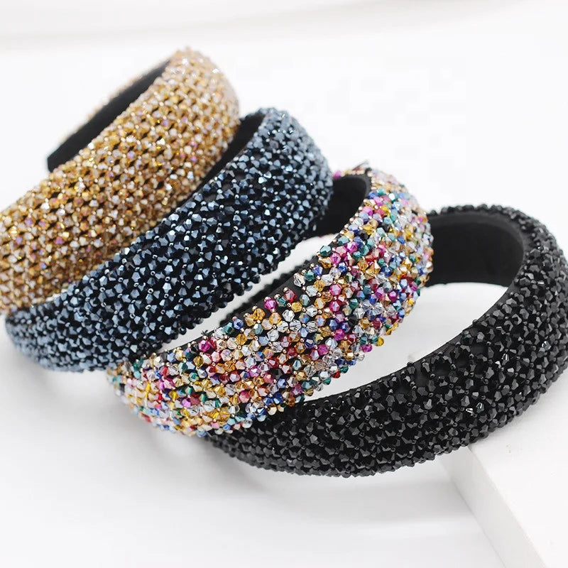 Europe and America Fashion Thicken Padded Crystal Hairbands Bling Rhinestone Baroque Headband Women Hair Accessories Wholesale