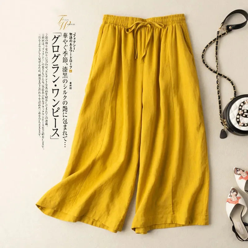 Wholesale 2026 Summer Literary Loose Women's Pants High Waist Cotton Linen Thin Section Thin Wide-leg Pants Women's Pants