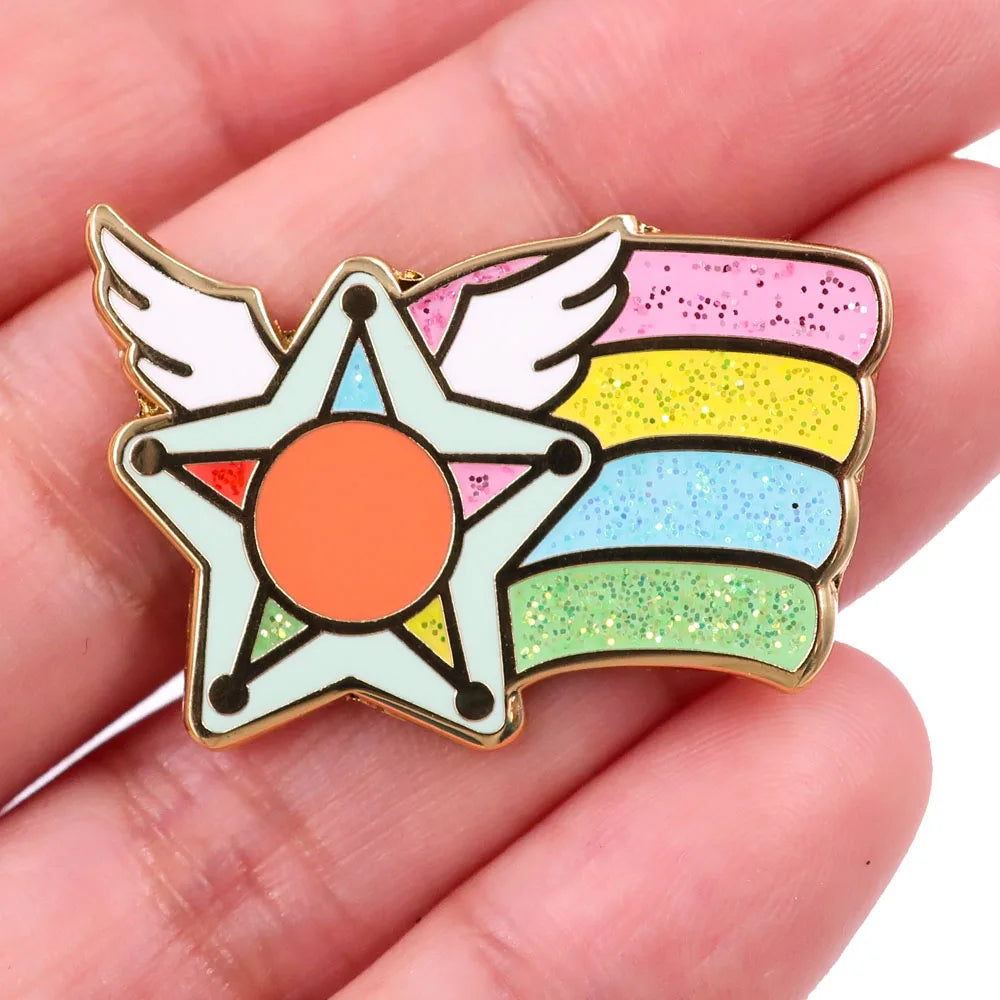 Professional Manufacturer Lapel Pin Badge Glitter Angel Star Brooch Enamel Pins with butterfly Clutch