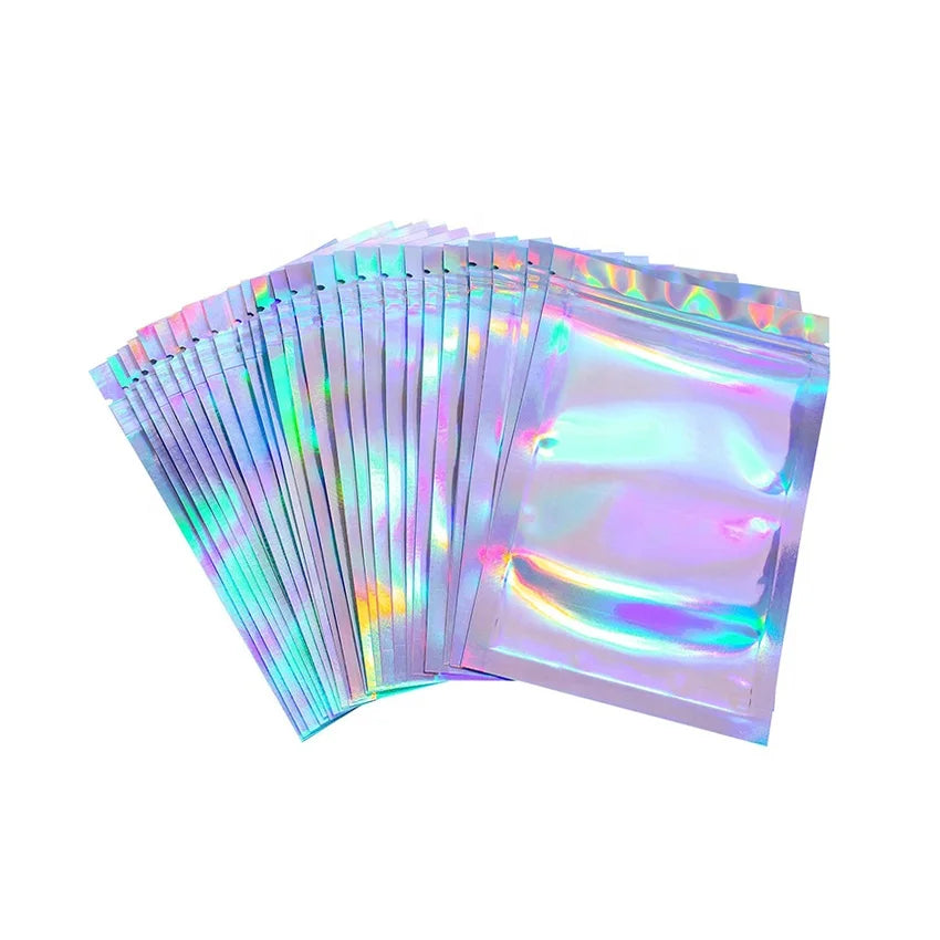 7x9 Inch Reclosable Food Storage Resealable Clear Ziplock Holographic Rainbow Color Bags