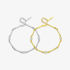FUAMAY Dainty 925 Sterling Silver Marquise Gold Bar Bracelet 18K Gold Plated Marquise Zircon Bamboo Friendship Bracelet Pulseira