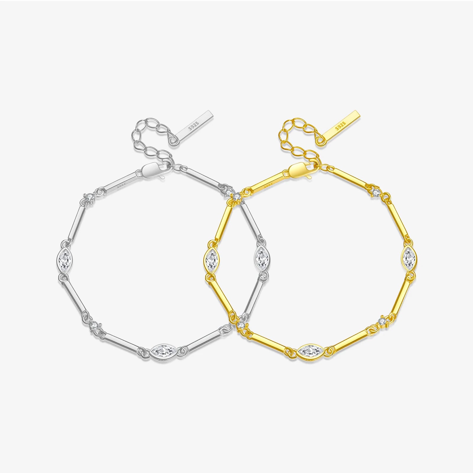FUAMAY Dainty 925 Sterling Silver Marquise Gold Bar Bracelet 18K Gold Plated Marquise Zircon Bamboo Friendship Bracelet Pulseira