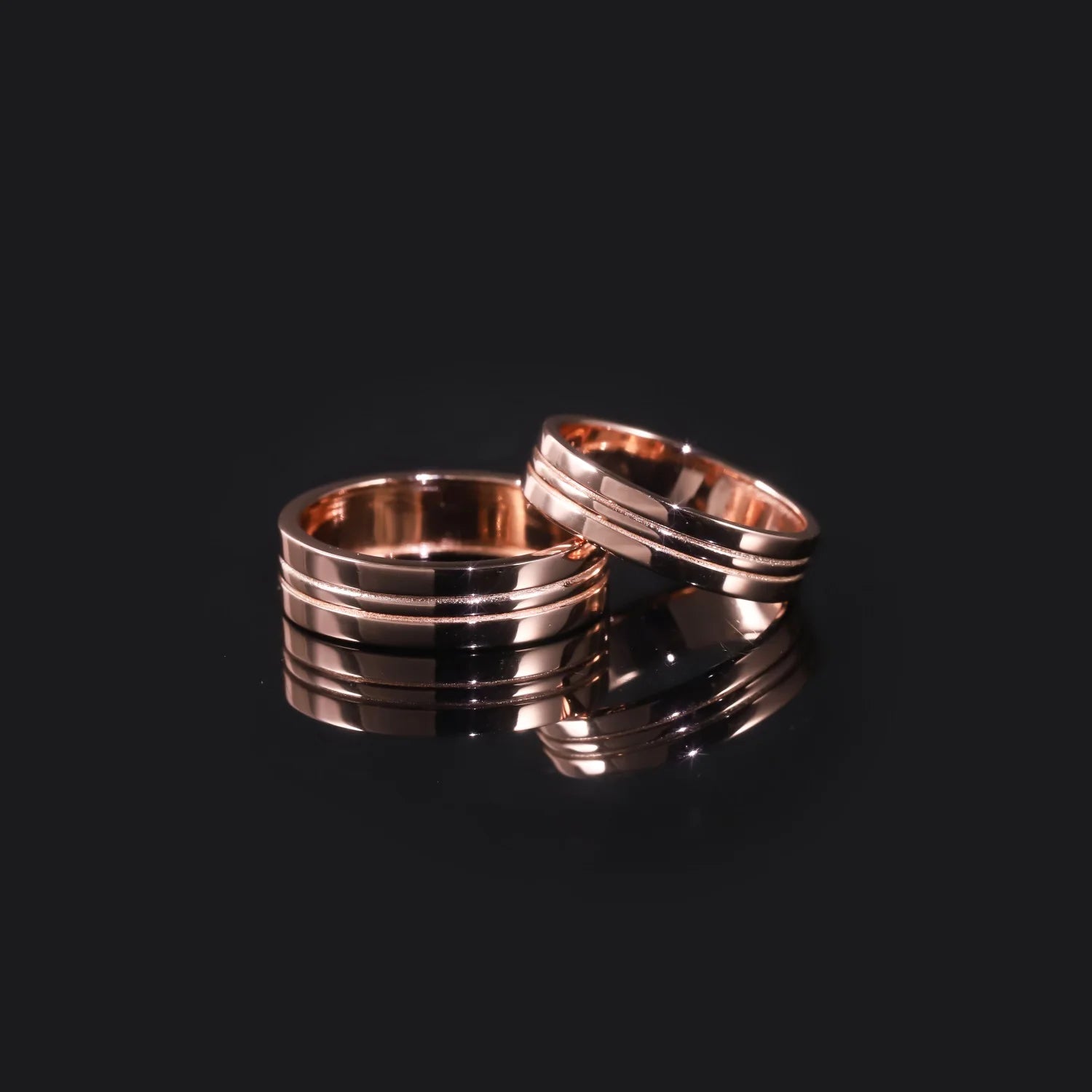 Abiding Wholesale Wedding Jewelry Groove Line Eternity Band Rose Gold Plated 925 Multi-layer Chunky Plain Band Ring for Couple