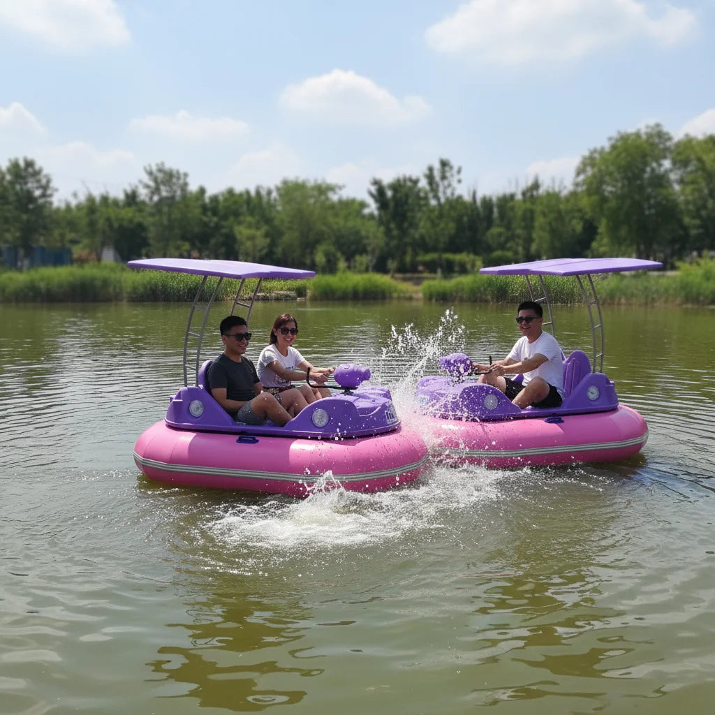 QIQU PE+PVC 3-Person Electric Inflatable Water Bumper Boat Music/Lights Water Guns 300kg Capacity Commercial Pool Piece 600W