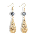 Ready Stock Hawaiian Jewelry Tear Drop Tropical Flower Pendant Black Pearl Necklace and Earring Set MegaBDM