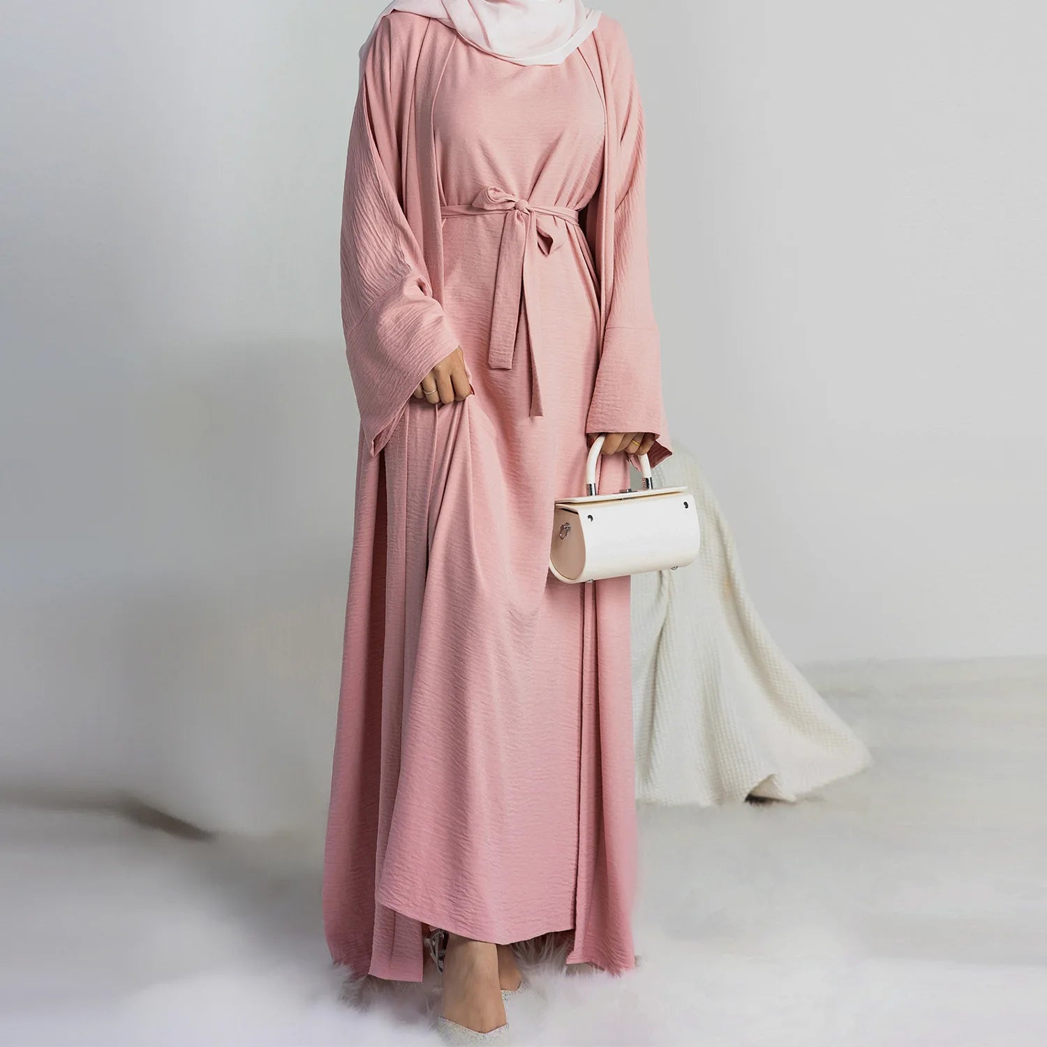 Abaya Wholesale Full Length Open Abaya Modest Long Robe Tie Waist Islamic Clothing for Muslim Women