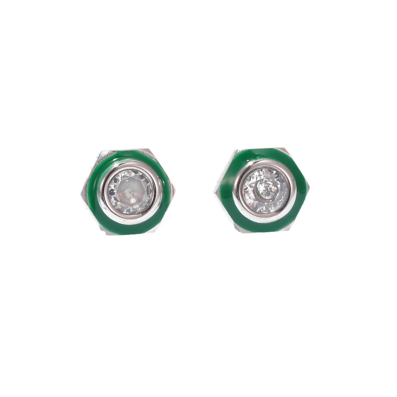 Wholesale Vintage Green Stainless Steel Hoop Earrings Women Fine Jewelry Sets Gold Fashionable Number-shaped Zircon Inclusions
