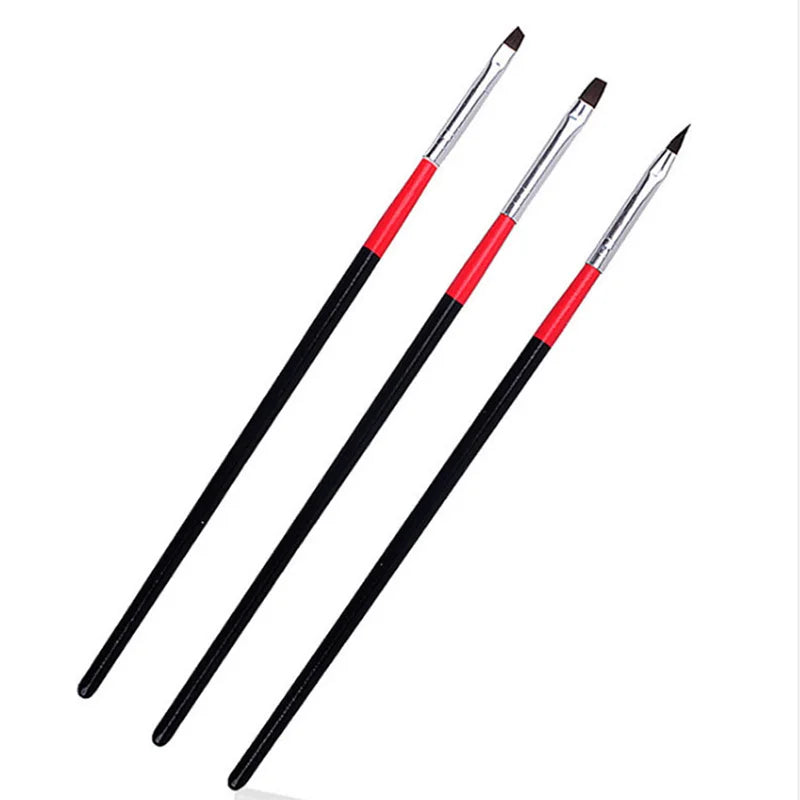3pcs Nail Art Wood Handle Nylon Hair Drawing Broad Nail Brush Set