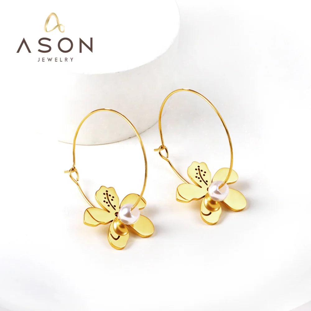 Ason New Arrival Jewelry Spring Flower 18k Gold Plated Stainless Steel  Earrings