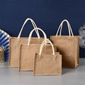 Jute Burlap Tote Bag Soft Cotton Handles Laminated Interior Swag Design Vintage Reusable Grocery Shopping Christmas Decorations